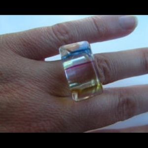 COPY - Vintage pastel Striped Lucite/Acrylic Rainbow Ring